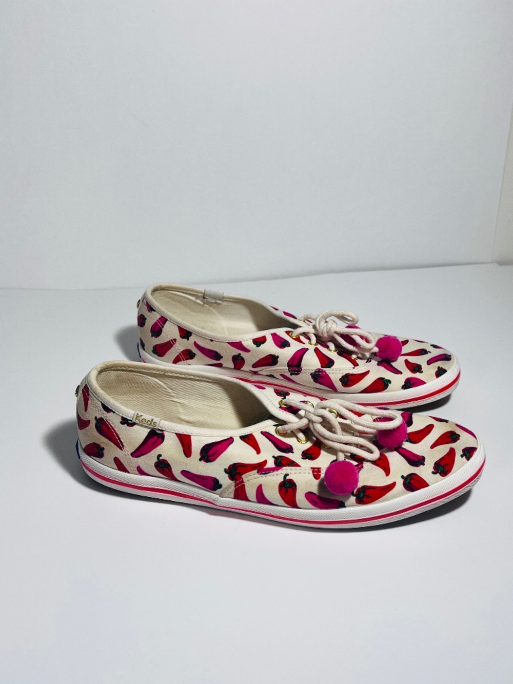 Kate Spade Keds Chili Pepper Motif Pompom Detail Canvas Sneakers 9
